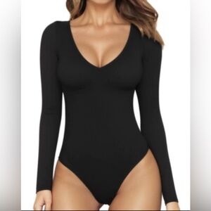 MangoPop Black Long Sleeve Bodysuit | Snap Closure | XXL | Classic Stretch Fit
